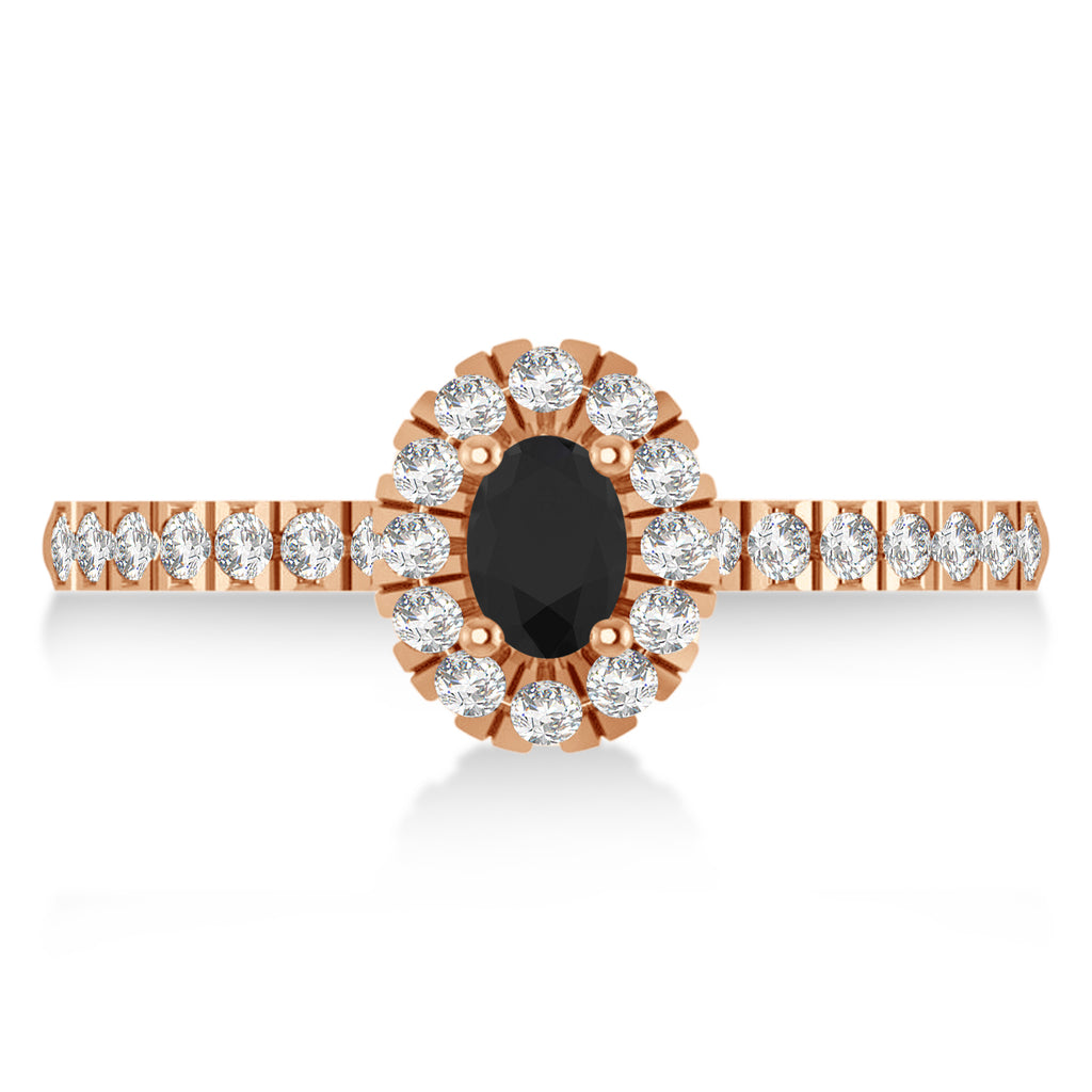 Oval Black & White Diamond Halo Engagement Ring 14k Rose Gold (0.60ct)