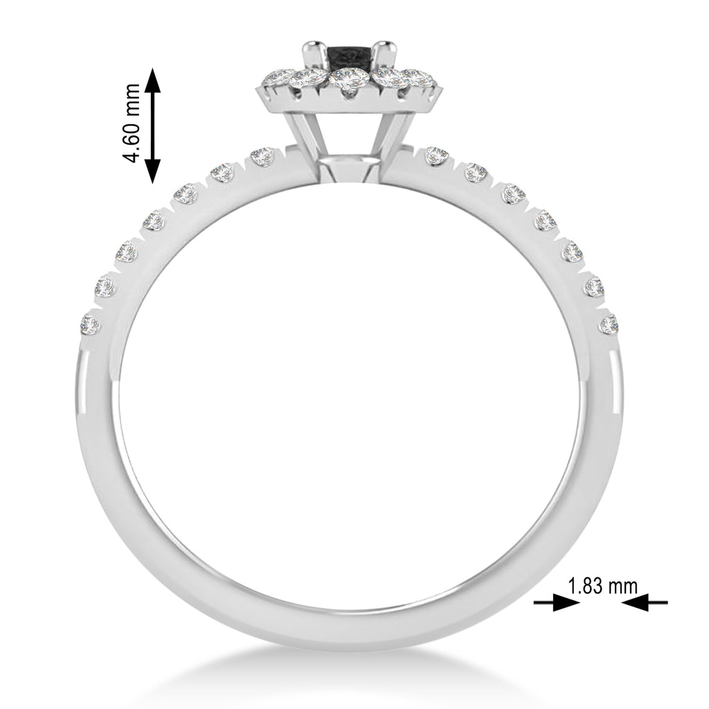 Oval Black & White Diamond Halo Engagement Ring 14k White Gold (0.60ct)