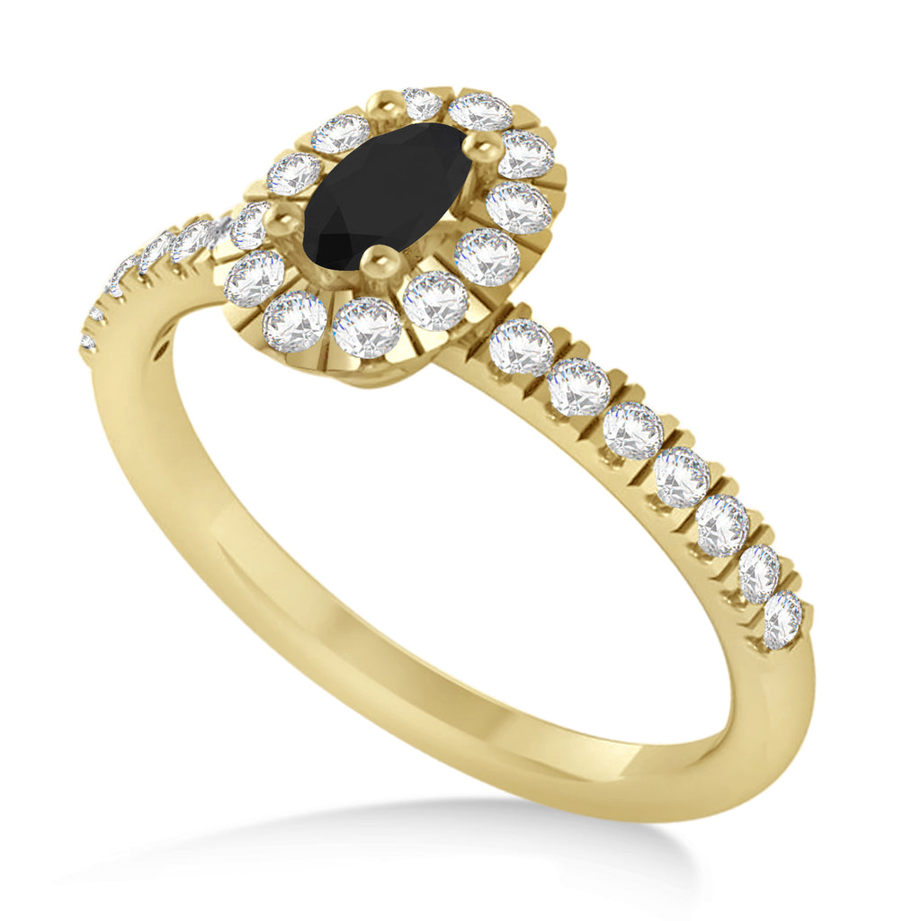 Oval Black & White Diamond Halo Engagement Ring 14k Yellow Gold (0.60ct)