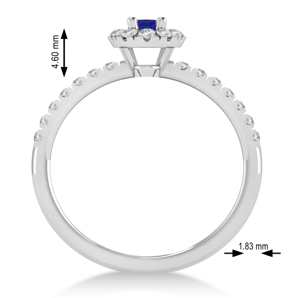 Oval Blue Sapphire & Diamond Halo Engagement Ring 14k White Gold (0.60ct)