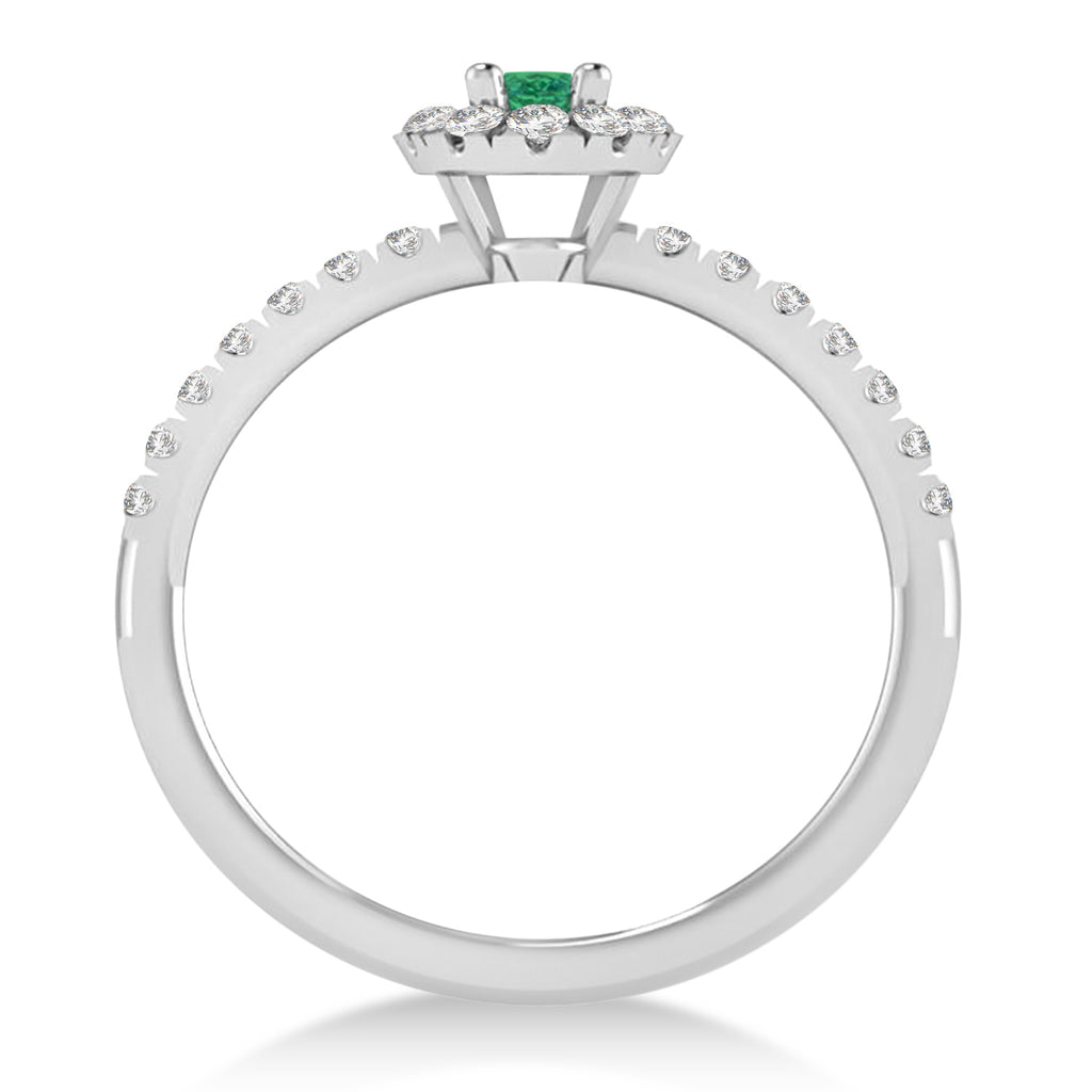 Oval Emerald & Diamond Halo Engagement Ring 14k White Gold (0.60ct)