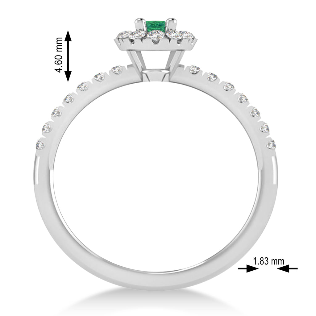 Oval Emerald & Diamond Halo Engagement Ring 14k White Gold (0.60ct)