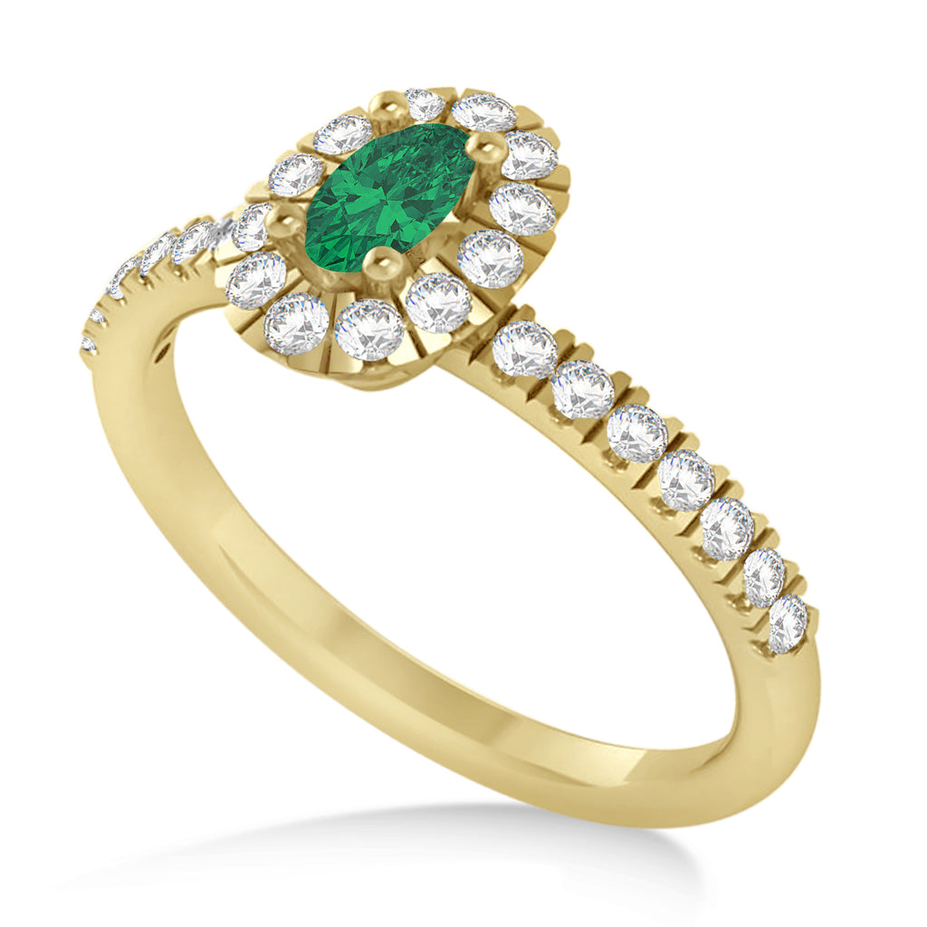 Oval Emerald & Diamond Halo Engagement Ring 14k Yellow Gold (0.60ct)