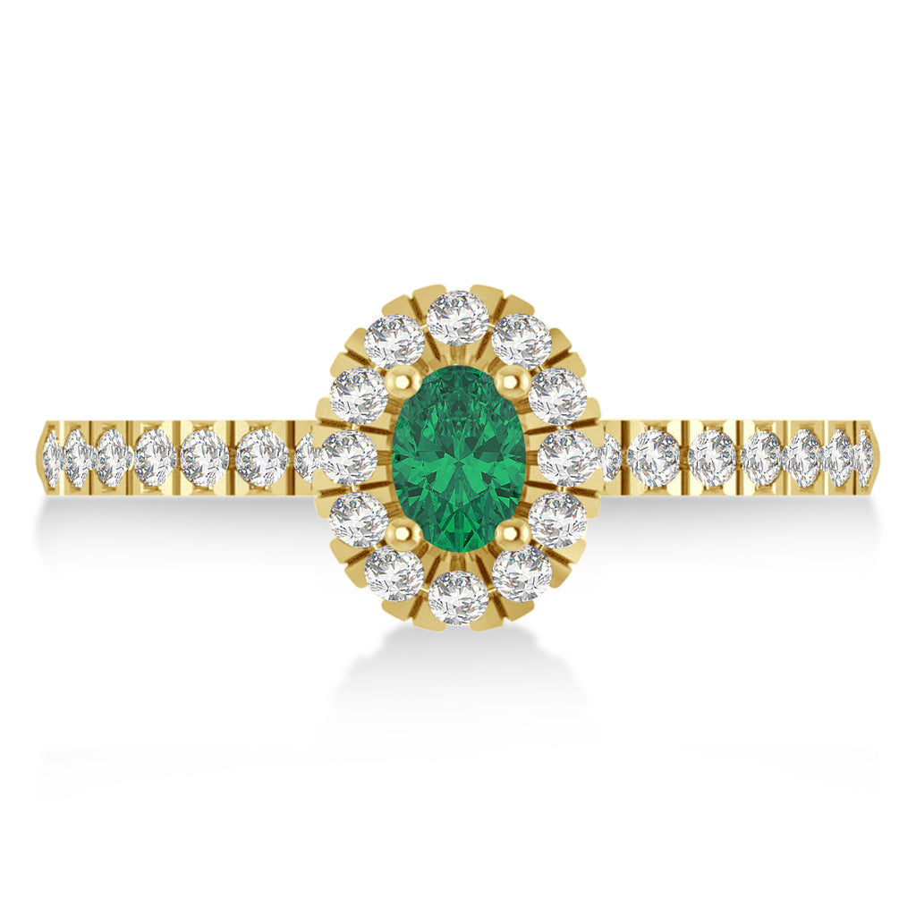 Oval Emerald & Diamond Halo Engagement Ring 14k Yellow Gold (0.60ct)