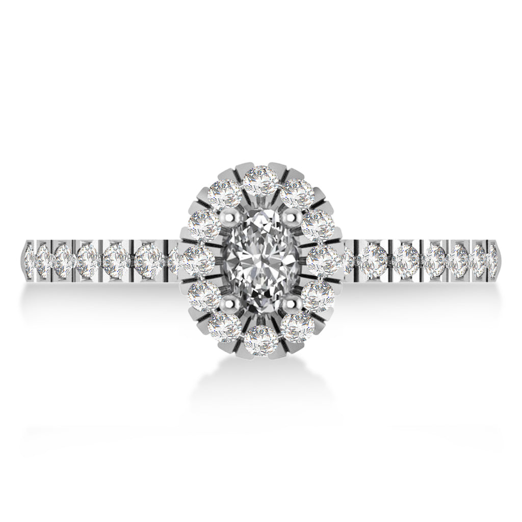 Oval Lab Grown Diamond Halo Engagement Ring 14k White Gold (0.60ct)