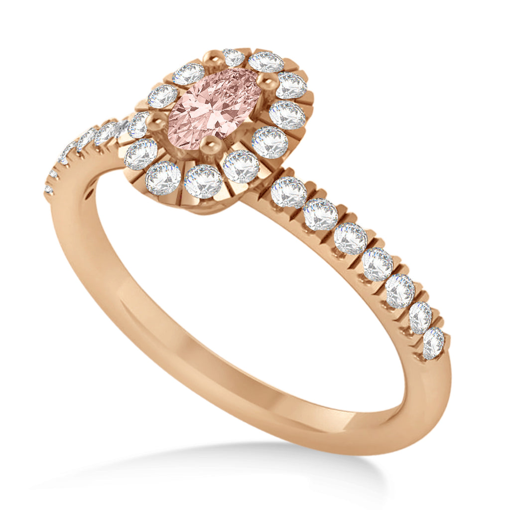 Oval Morganite & Diamond Halo Engagement Ring 14k Rose Gold (0.60ct)