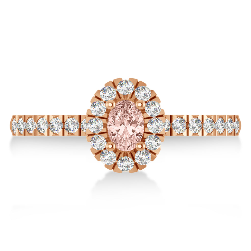 Oval Morganite & Diamond Halo Engagement Ring 14k Rose Gold (0.60ct)