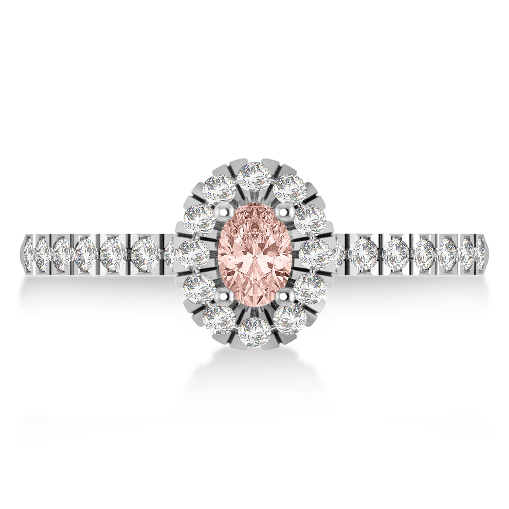 Oval Morganite & Diamond Halo Engagement Ring 14k White Gold (0.60ct)