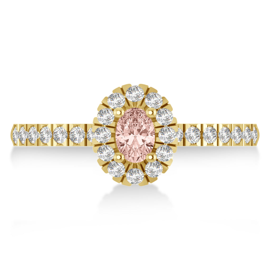 Oval Morganite & Diamond Halo Engagement Ring 14k Yellow Gold (0.60ct)