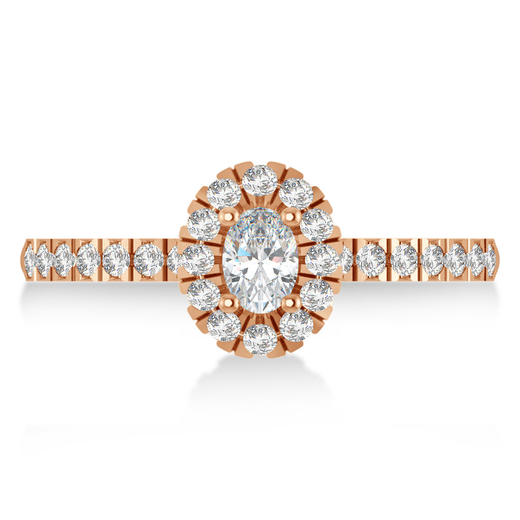 Oval Moissanite & Diamond Halo Engagement Ring 14k Rose Gold (0.60ct)