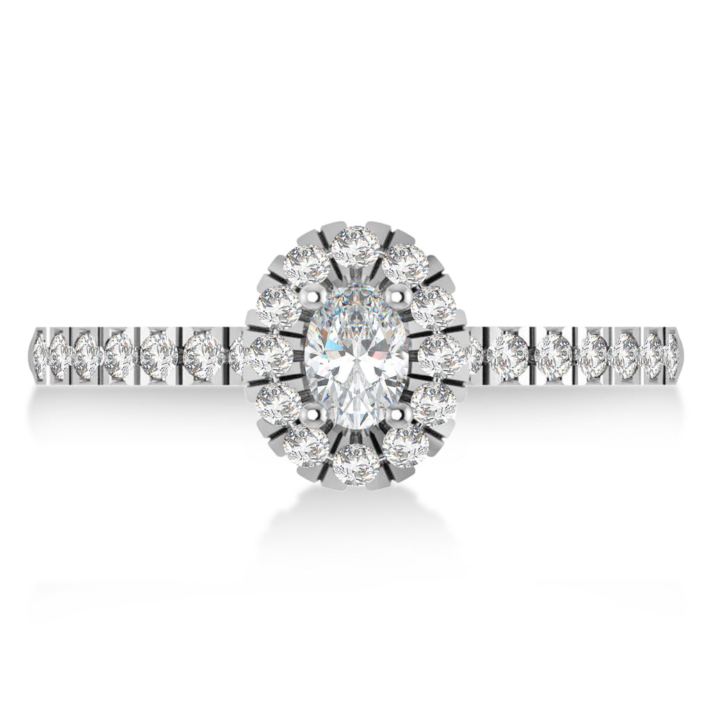 Oval Moissanite & Diamond Halo Engagement Ring 14k White Gold (0.60ct)