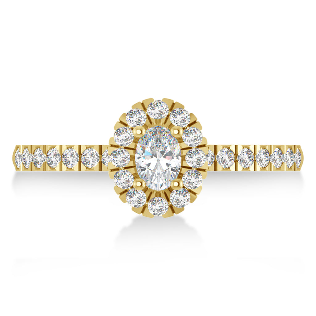 Oval Moissanite & Diamond Halo Engagement Ring 14k Yellow Gold (0.60ct)