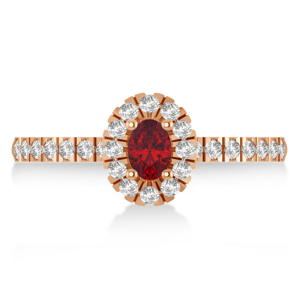 Oval Ruby & Diamond Halo Engagement Ring 14k Rose Gold (0.60ct)