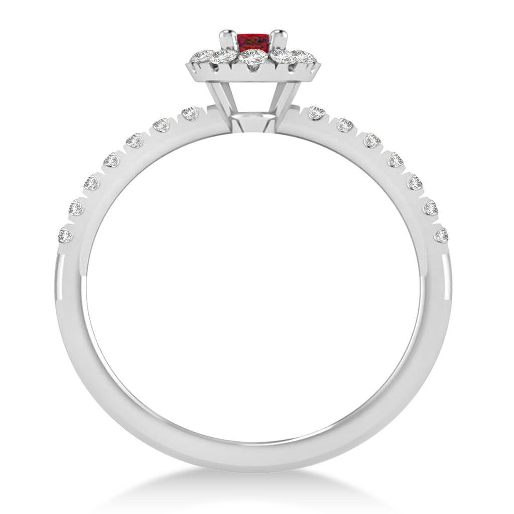 Oval Ruby & Diamond Halo Engagement Ring 14k White Gold (0.60ct)