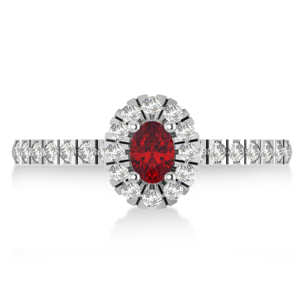 Oval Ruby & Diamond Halo Engagement Ring 14k White Gold (0.60ct)