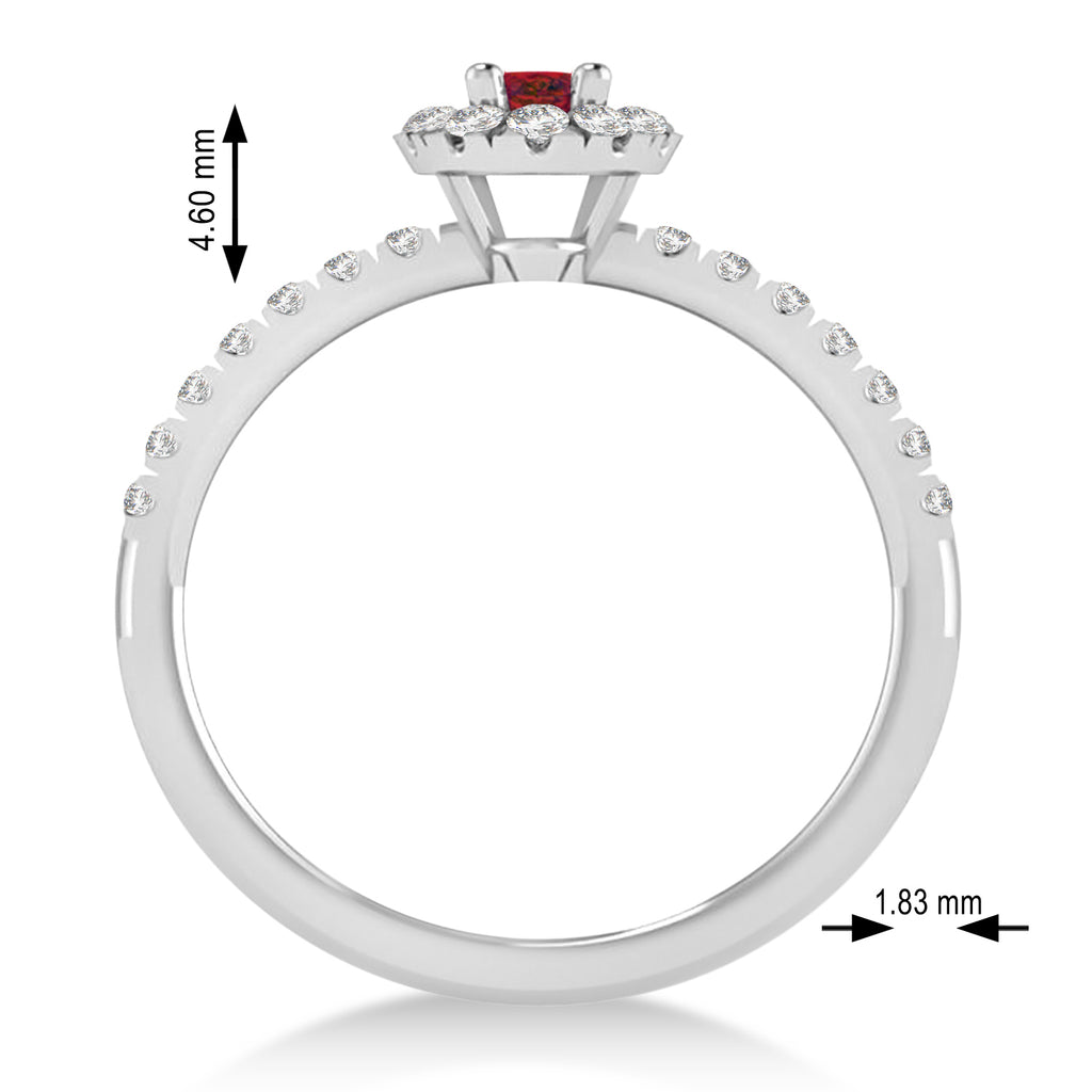 Oval Ruby & Diamond Halo Engagement Ring 14k White Gold (0.60ct)