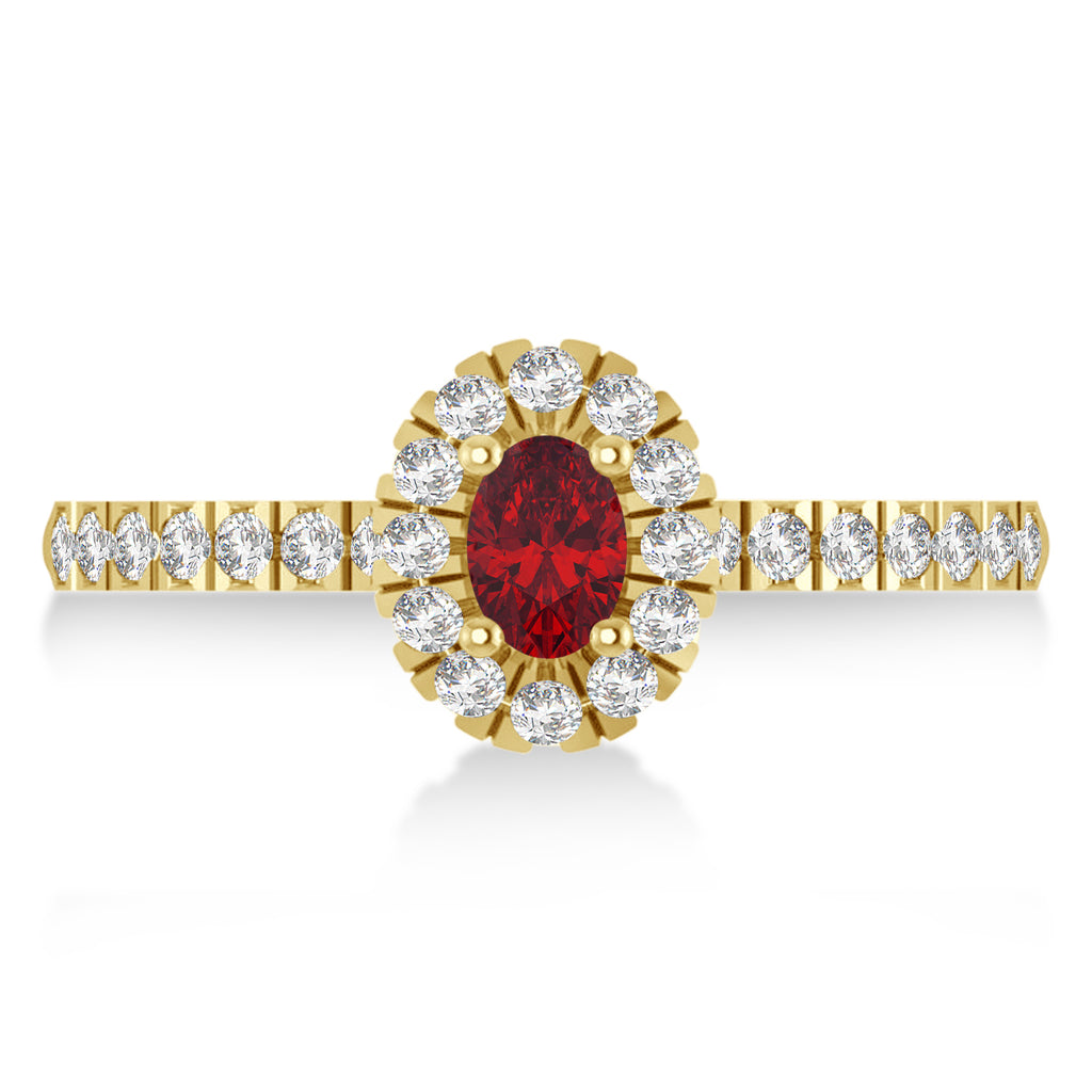 Oval Ruby & Diamond Halo Engagement Ring 14k Yellow Gold (0.60ct)