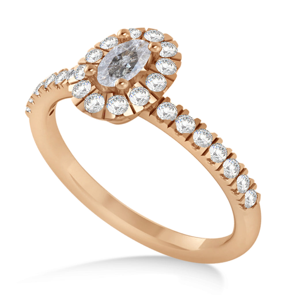 Oval Salt & Pepper & White Diamond Halo Engagement Ring 14k Rose Gold (0.60ct)