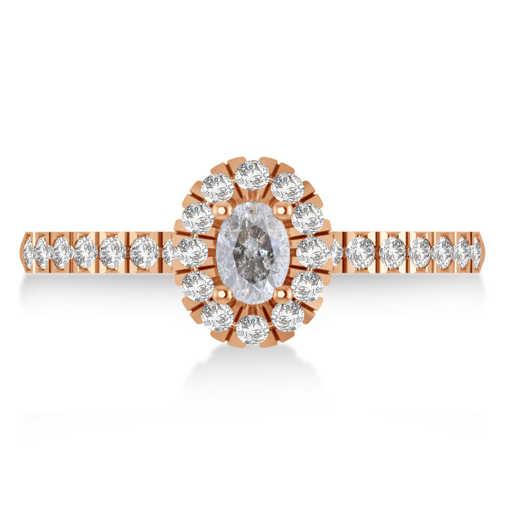 Oval Salt & Pepper & White Diamond Halo Engagement Ring 14k Rose Gold (0.60ct)