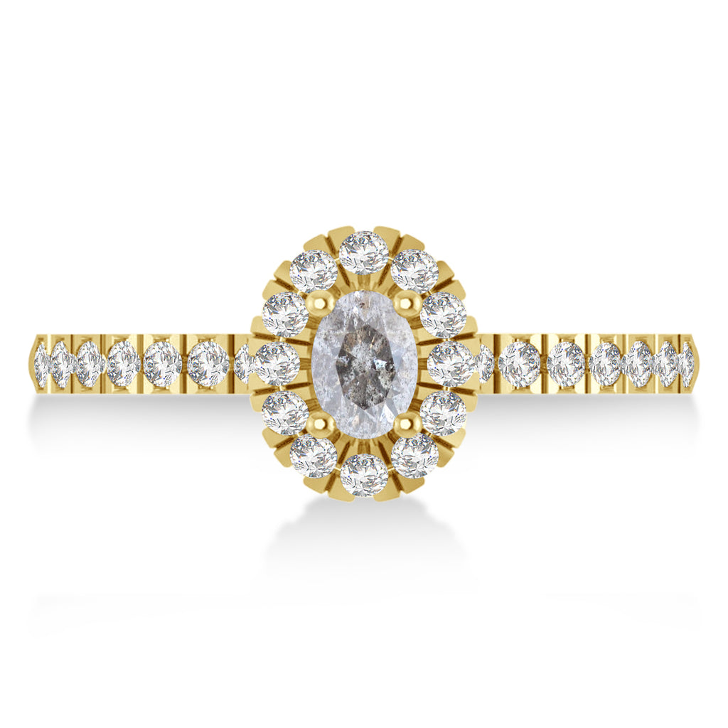 Oval Salt & Pepper & White Diamond Halo Engagement Ring 14k Yellow Gold (0.60ct)