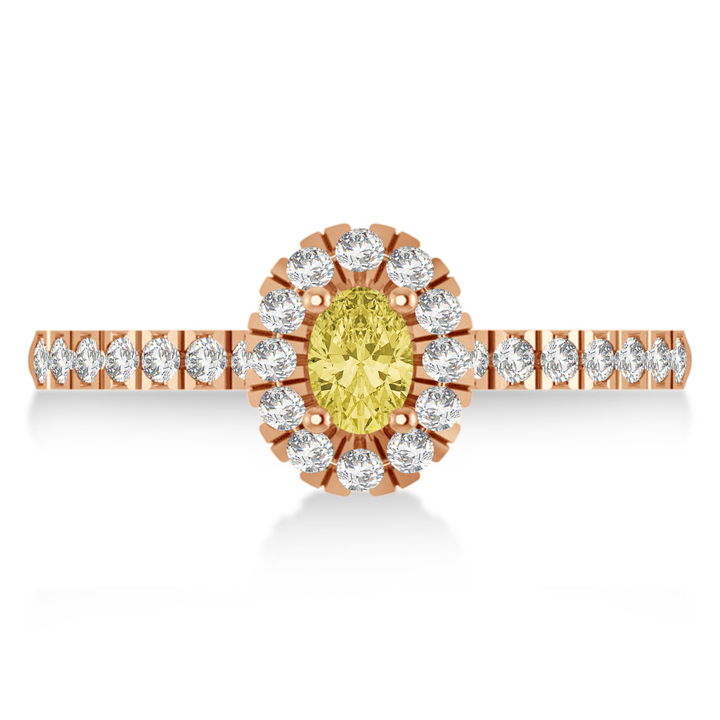 Oval Yellow & White Diamond Halo Engagement Ring 14k Rose Gold (0.60ct)