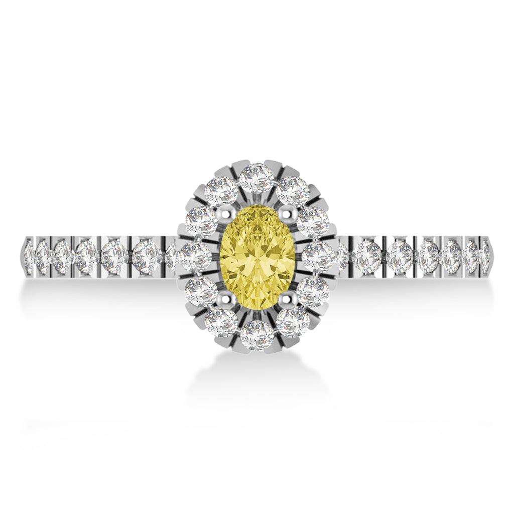 Oval Yellow & White Diamond Halo Engagement Ring 14k White Gold (0.60ct)