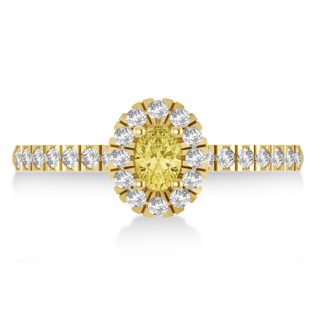 Oval Yellow & White Diamond Halo Engagement Ring 14k Yellow Gold (0.60ct)