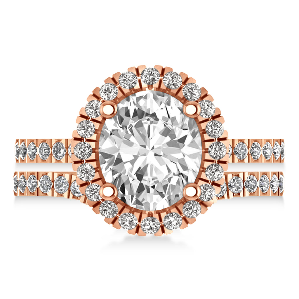 Diamond Oval-Cut Halo Bridal Set 14k Rose Gold (3.78ct)