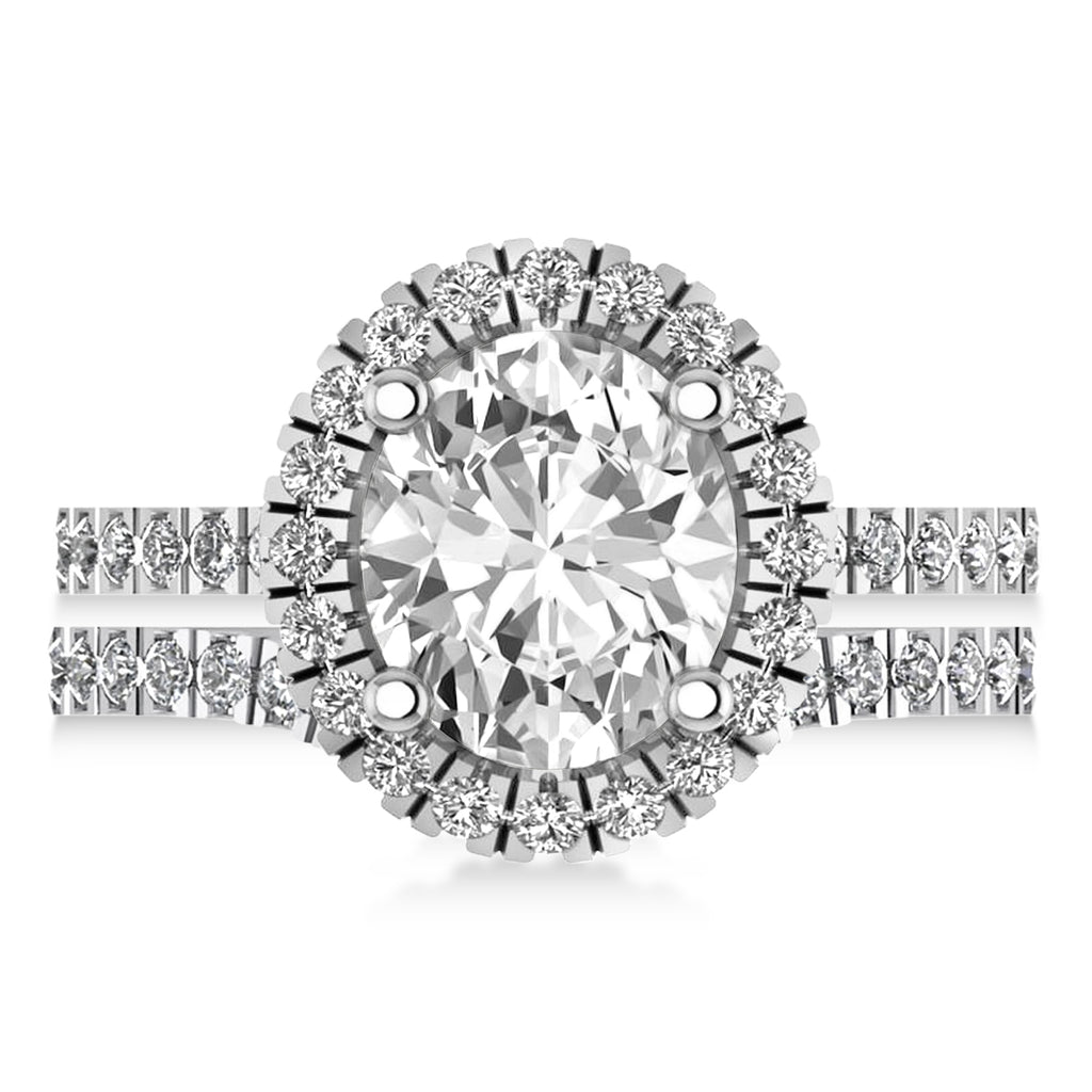 Diamond Oval-Cut Halo Bridal Set 14k White Gold (3.78ct)