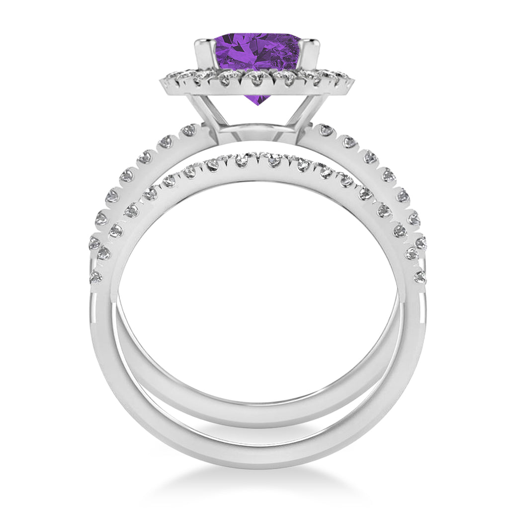 Amethyst & Diamonds Oval-Cut Halo Bridal Set 14K White Gold (3.18ct)