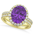 Amethyst & Diamonds Oval-Cut Halo Bridal Set 14K Yellow Gold (3.18ct)