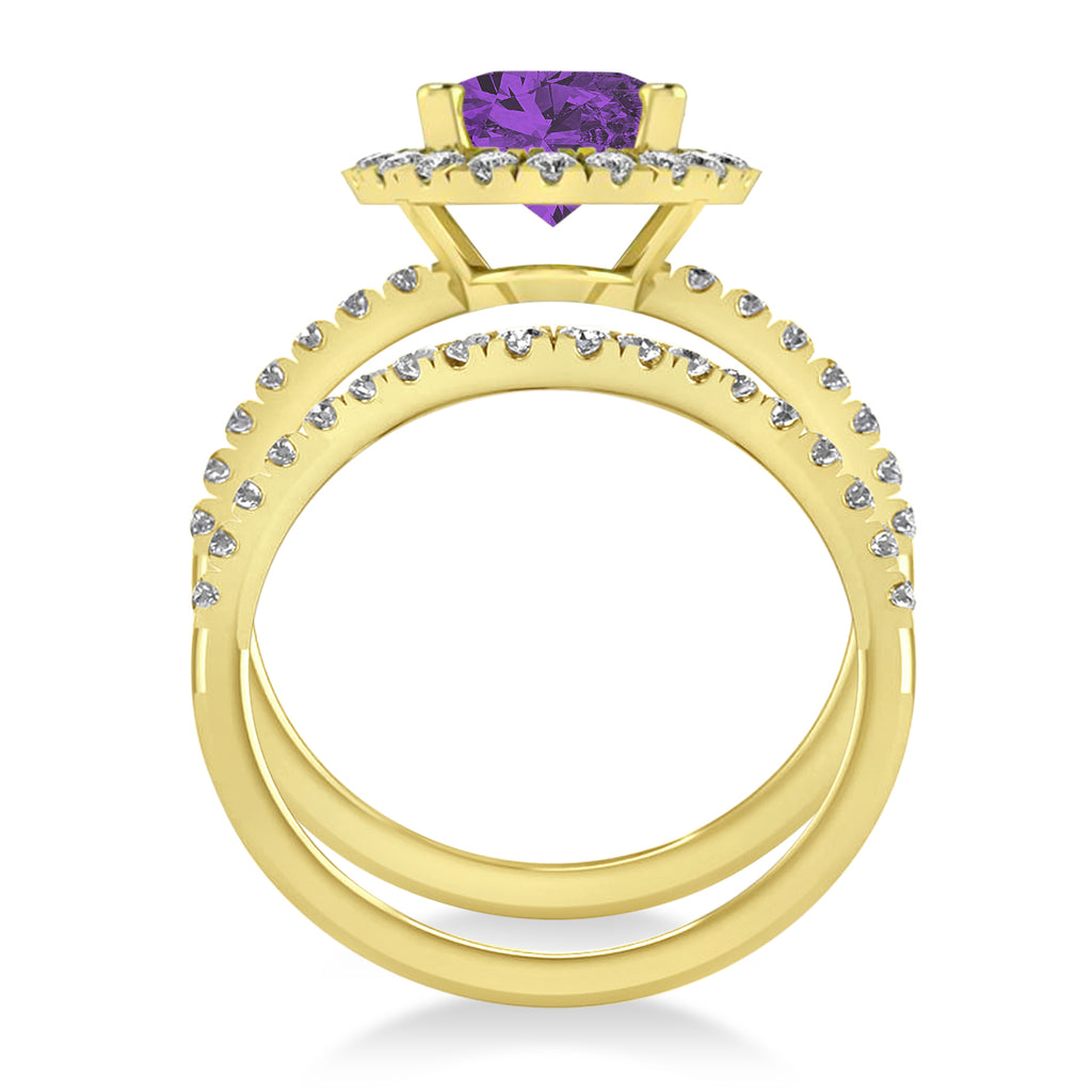 Amethyst & Diamonds Oval-Cut Halo Bridal Set 14K Yellow Gold (3.18ct)