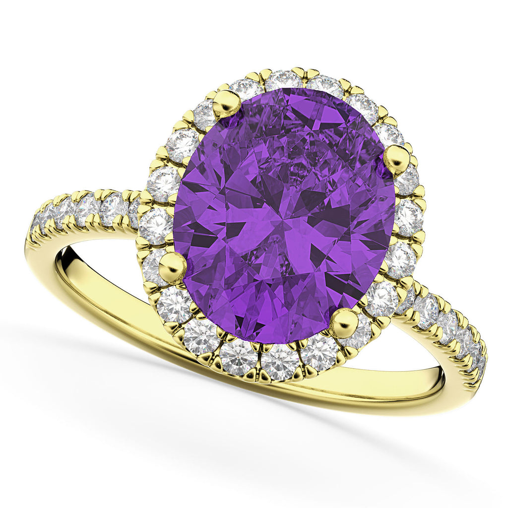 Amethyst & Diamonds Oval-Cut Halo Bridal Set 14K Yellow Gold (3.18ct)