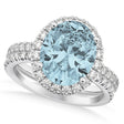 Aquamarine & Diamonds Oval-Cut Halo Bridal Set 14K White Gold (3.03ct)