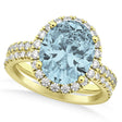 Aquamarine & Diamonds Oval-Cut Halo Bridal Set 14K Yellow Gold (3.03ct)