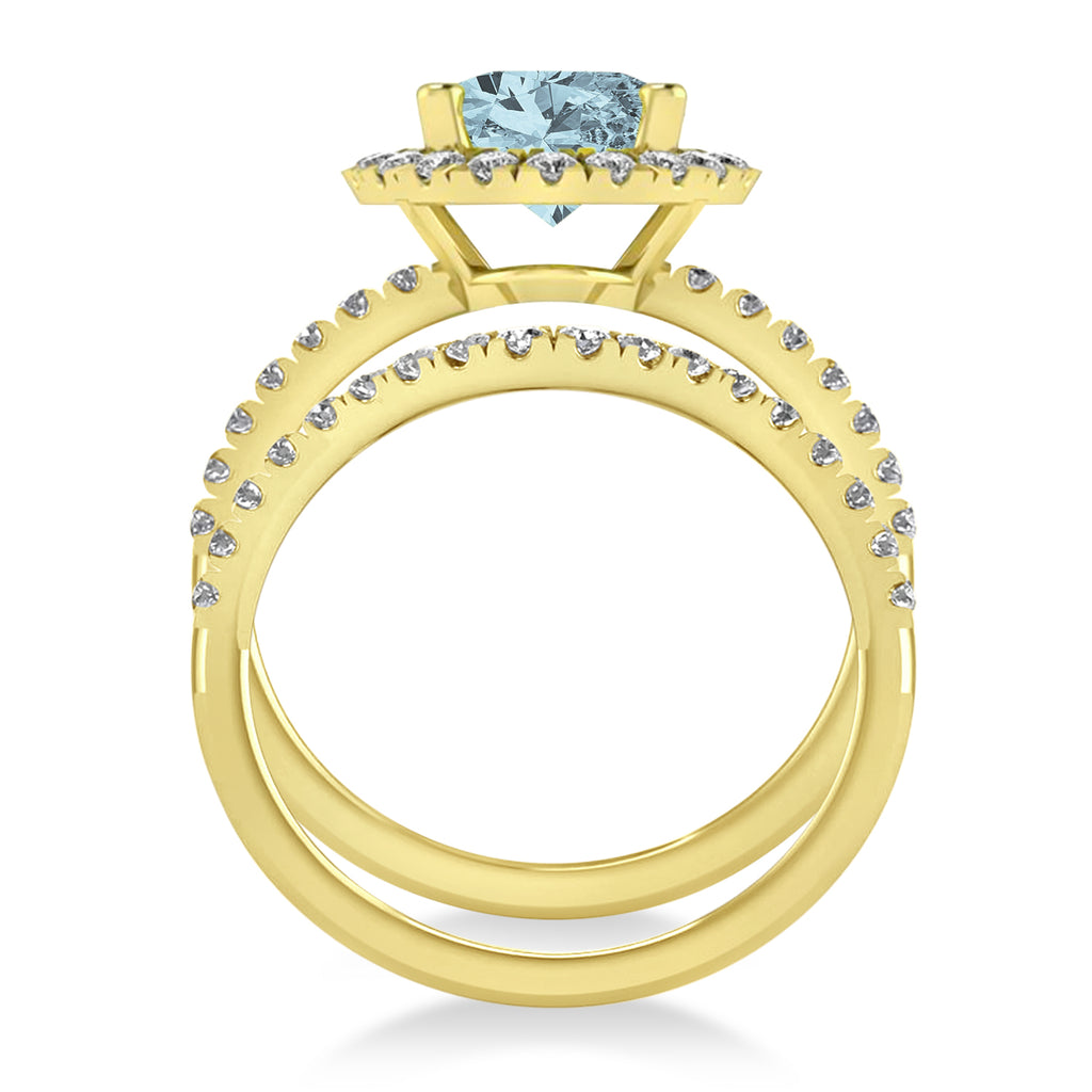 Aquamarine & Diamonds Oval-Cut Halo Bridal Set 14K Yellow Gold (3.03ct)