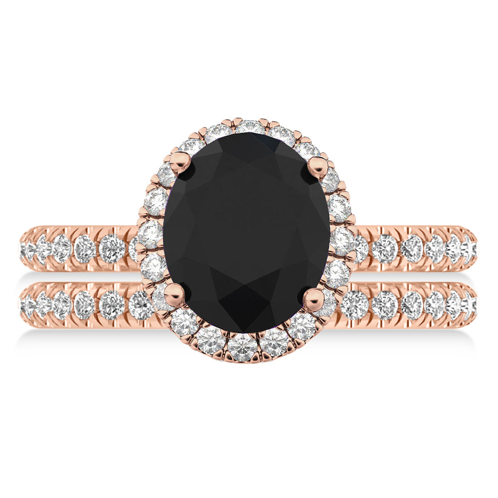 Black & White Diamonds Oval-Cut Halo Bridal Set 14K Rose Gold (3.78ct)