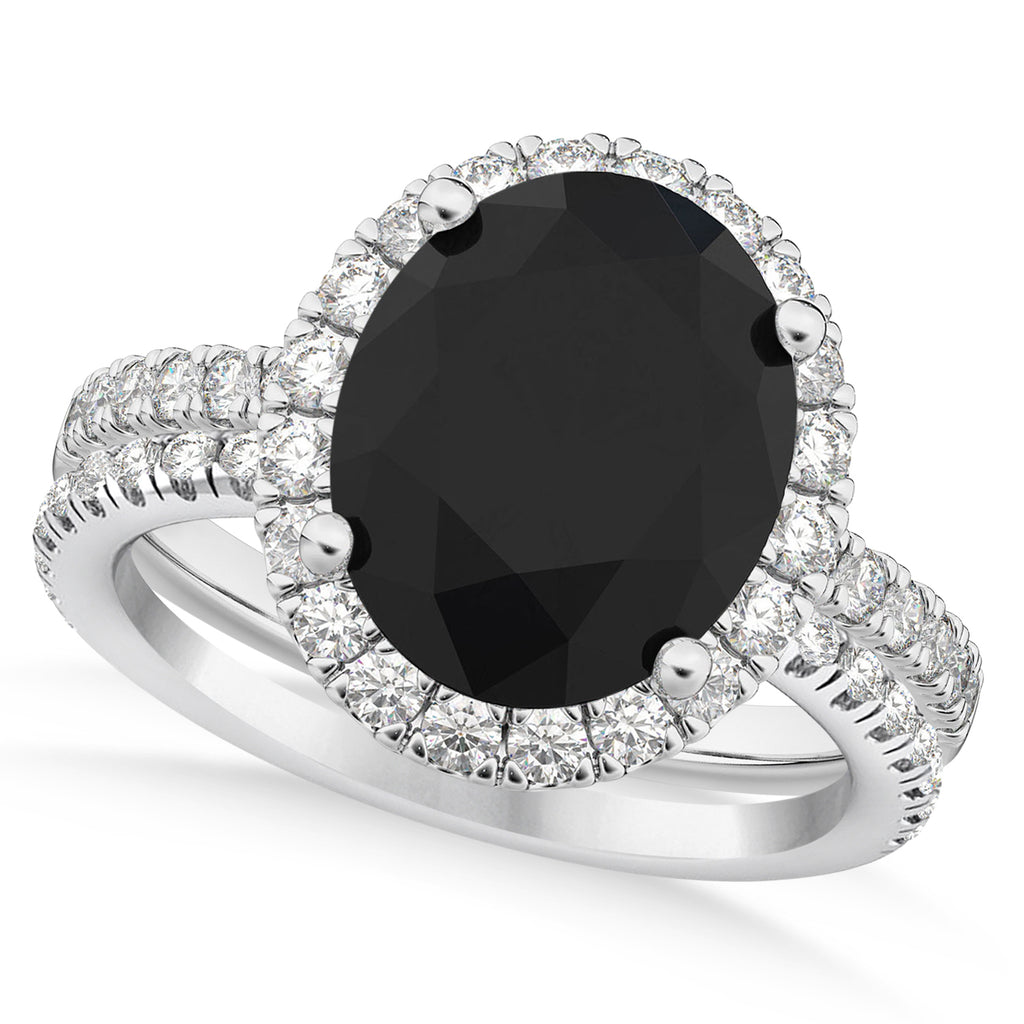 Black & White Diamonds Oval-Cut Halo Bridal Set 14K White Gold (3.78ct)