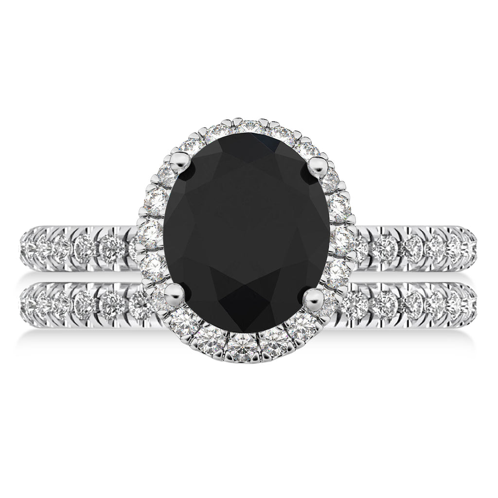 Black & White Diamonds Oval-Cut Halo Bridal Set 14K White Gold (3.78ct)