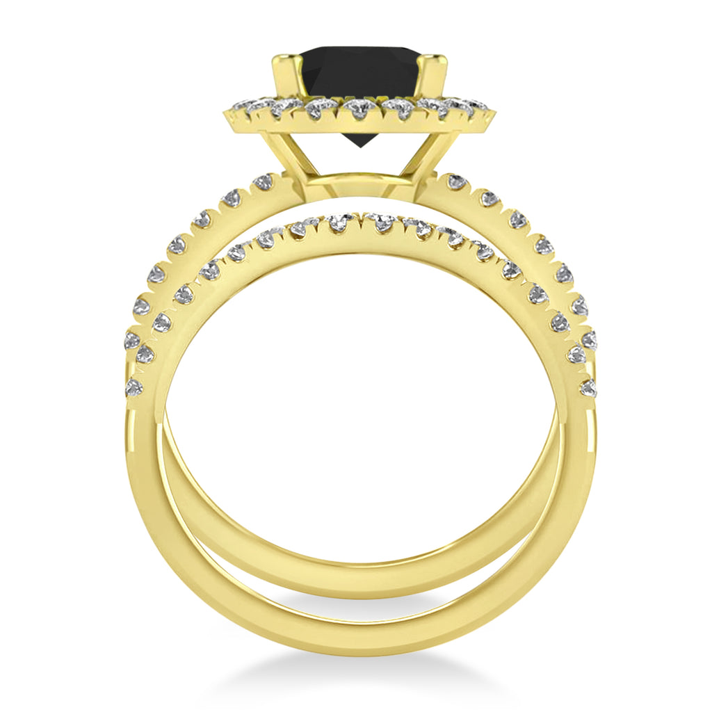Black & White Diamonds Oval-Cut Halo Bridal Set 14K Yellow Gold (3.78ct)