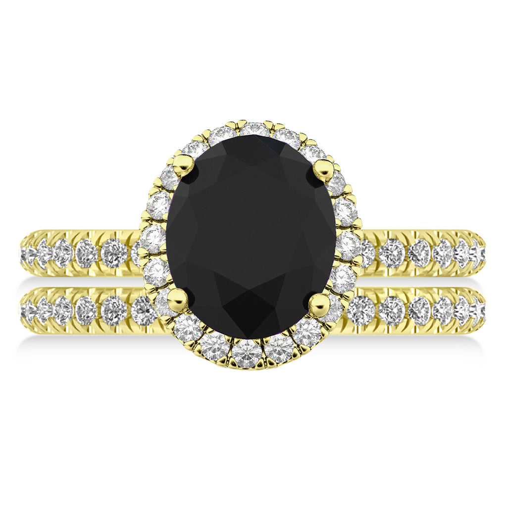 Black & White Diamonds Oval-Cut Halo Bridal Set 14K Yellow Gold (3.78ct)