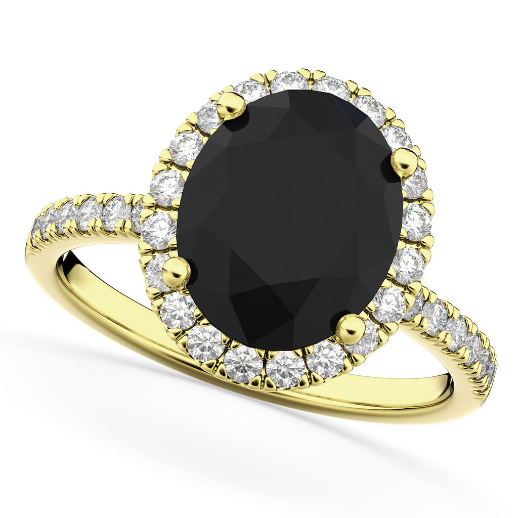 Black & White Diamonds Oval-Cut Halo Bridal Set 14K Yellow Gold (3.78ct)