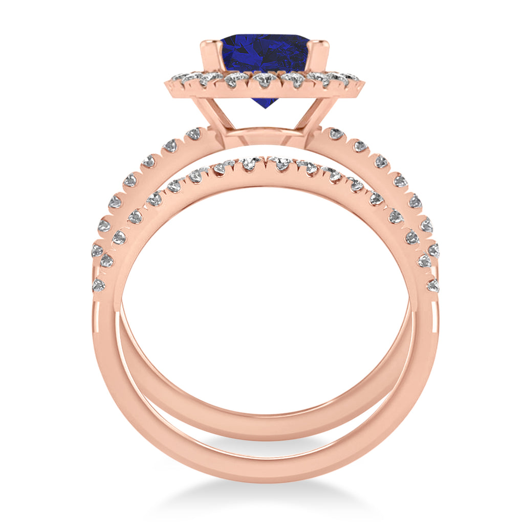 Blue Sapphire & Diamonds Oval-Cut Halo Bridal Set 14K Rose Gold (3.93ct)