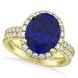 Blue Sapphire & Diamonds Oval-Cut Halo Bridal Set 14K Yellow Gold (3.93ct)