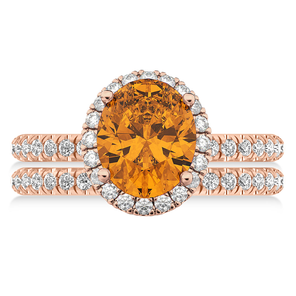 Citrine & Diamonds Oval-Cut Halo Bridal Set 14K Rose Gold (3.18ct)