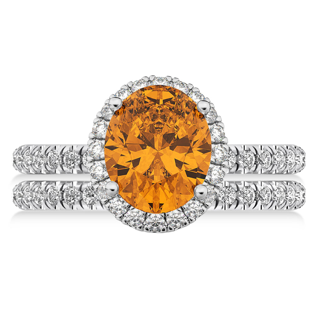 Citrine & Diamonds Oval-Cut Halo Bridal Set 14K White Gold (3.18ct)