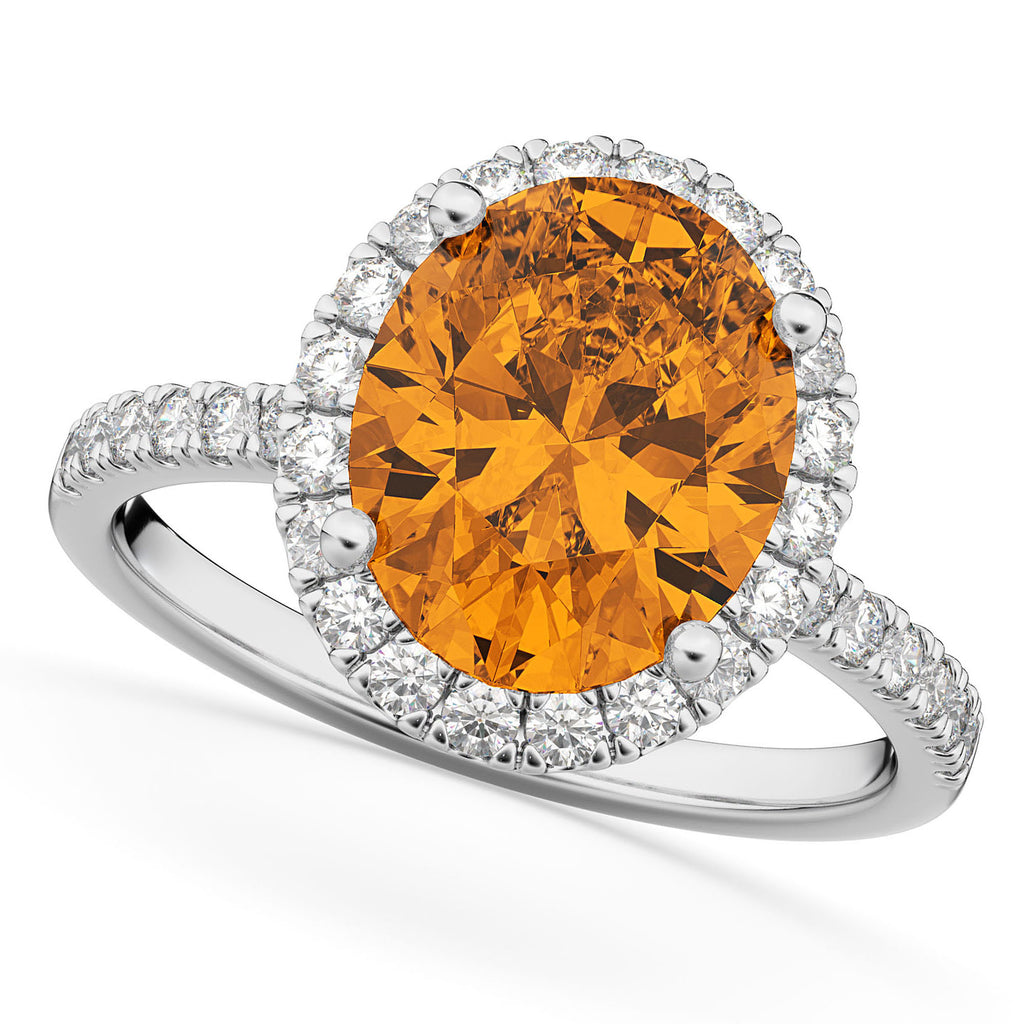 Citrine & Diamonds Oval-Cut Halo Bridal Set 14K White Gold (3.18ct)