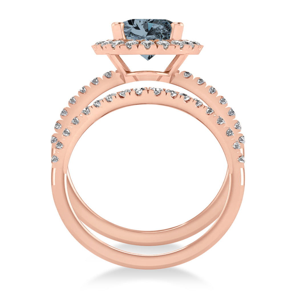 Gray Spinel & Diamonds Oval-Cut Halo Bridal Set 14K Rose Gold (3.58ct)