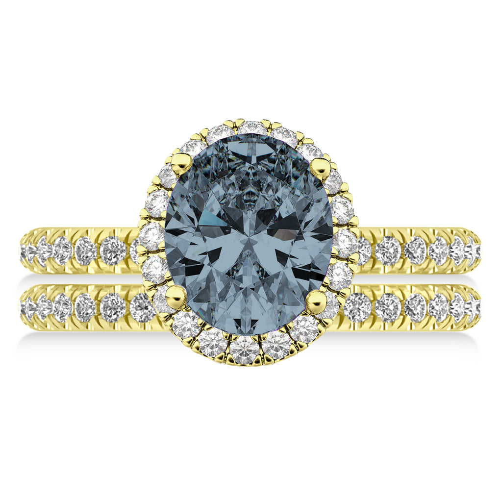 Gray Spinel & Diamonds Oval-Cut Halo Bridal Set 14K Yellow Gold (3.58ct)