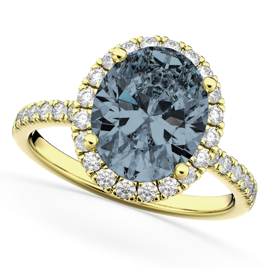 Gray Spinel & Diamonds Oval-Cut Halo Bridal Set 14K Yellow Gold (3.58ct)